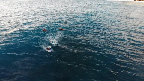 Boogie Boarder Rides Surf and Tube Wave - Aerial 4K Stock Footage