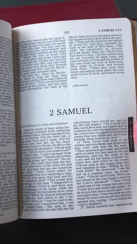 Book of 2 Samuel of the Old Testament in the Holy Bible Stock Footage 337865542
