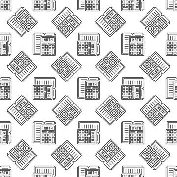 Book and Calculator vector Math concept outline seamless pattern Stock Illustration