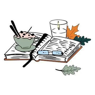 Book and candle doodle set. Isolated on white background. Stock Illustration
