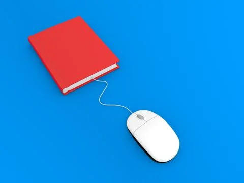Book and computer mouse on a blue background. . Stock Illustration