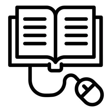 Book and computer mouse icon, outline style Illustrazione stock