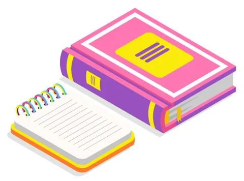 Book and Notebook with Spiral 3D Isometric Style Stockillustratie