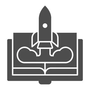 Book and rocket solid icon. Imagination concept vector illustration isolated on Stock Illustration