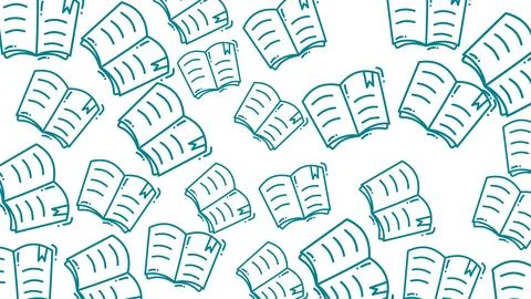 Book and school fun hand drawn doodles seamless pattern, playful repeat bac.. Illustrazione stock