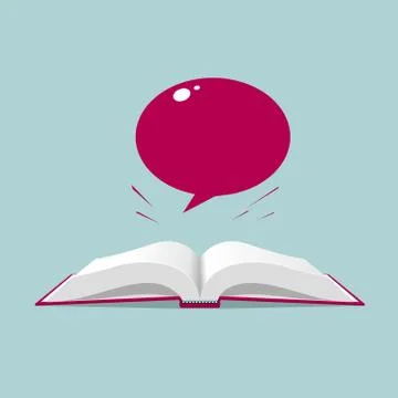 Book and speech bubble. Isolated on blue background. Stock Illustration