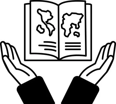 A book is being held open by two hands Stock Illustration