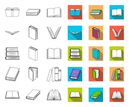 Book in the binding outline,flat icons in set collection for design. Printed Stock Illustration