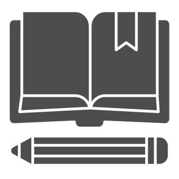 Book with bookmark and pencil solid icon, school concept, Notebook and pencil Illustrazione stock