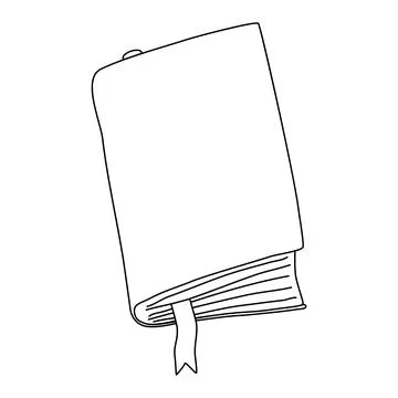 Book with a bookmark, doodle style flat vector outline for coloring book Stock Illustration