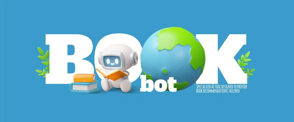 Book bot typography 3D vector banner design, books, AI assistance robot chat bot Stockillustratie