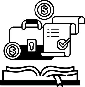 Book with a briefcase and a stack of money on top of it イラスト素材