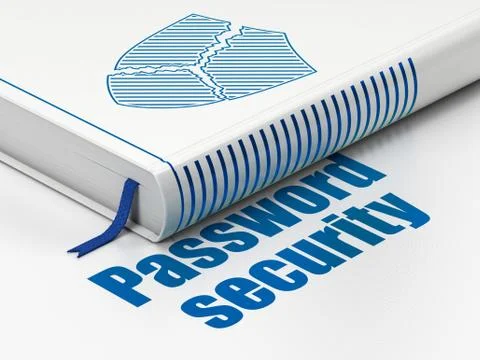 Book Broken Shield, Password Security on white background Stock Illustration