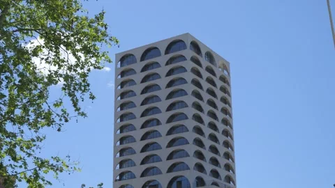 Book Building Residential Tower Window Pattern with Tree Branches In Tirana Stock Footage 342277350