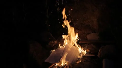 The book burns down on a fire Video stock 68880226