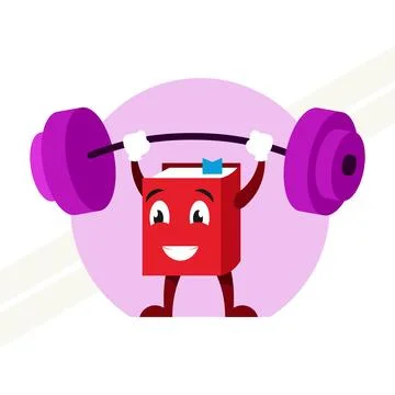 Book-character-doing-barbell-exercise Stock Illustration