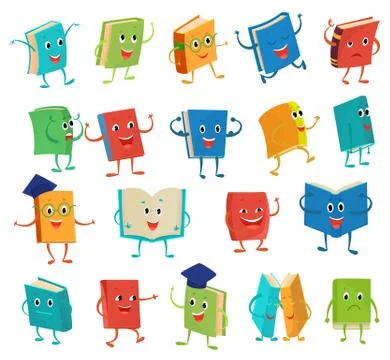 Book character vector cartoon emotion textbook with childish face expression on 스톡 일러스트