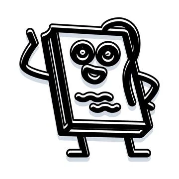 Book character waving hello offering information reading Stock Illustration