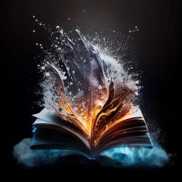 A book in the clash of ice and fire on black background. 스톡 일러스트