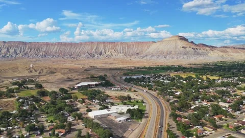 Book Cliffs Mesa Clifton Grand Junction aerial drone afternoon cloudy Grand Stockbeeldmateriaal 343801399