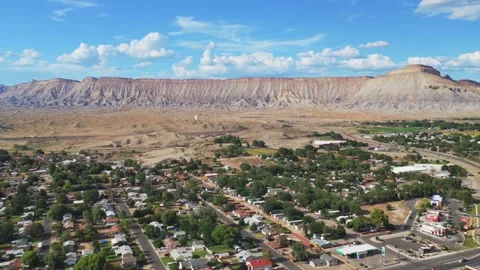 Book Cliffs Mesa Clifton Grand Junction aerial drone afternoon cloudy Grand Stockbeeldmateriaal 343807088