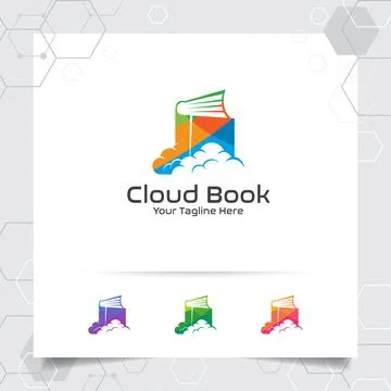 Book cloud logo vector design with concept of colorful cloud and book icon. Stock Illustration