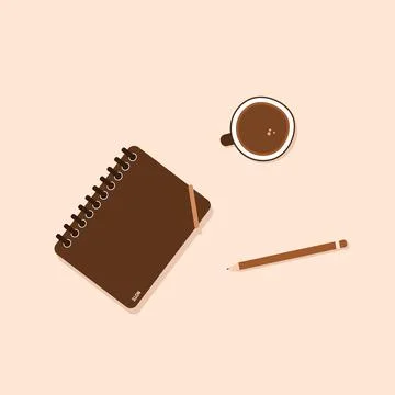 Book Coffee Pencil Flat Vector Stock Illustration