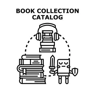 Book collection catalog concept with information and adventure Stock Illustration