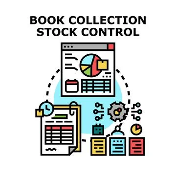 Book collection stock control managing inventory process Stock Illustration
