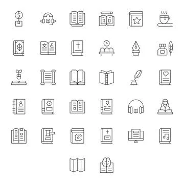 Book Comprehensive Vector Bundle with 32 Editable Thin Line 64x64 Icons 스톡 일러스트
