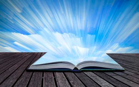 Book concept unique abstract time lapse stack sunrise landscape over rocky co Stock Illustration