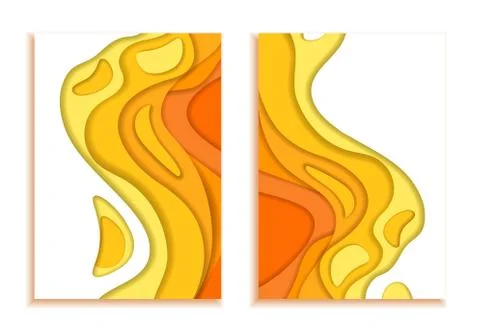 Book covers. Waves from orange yellow 3d paper. Design layout in autumn color Stock Illustration