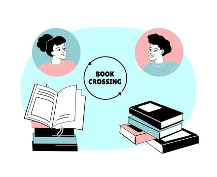 Book crossing concept with book exchange between two people. Stock Illustration