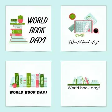 Book Day set of postcards Stock Illustration