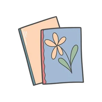 Book decorated with flower simple hand drawn clip art Stock Illustration