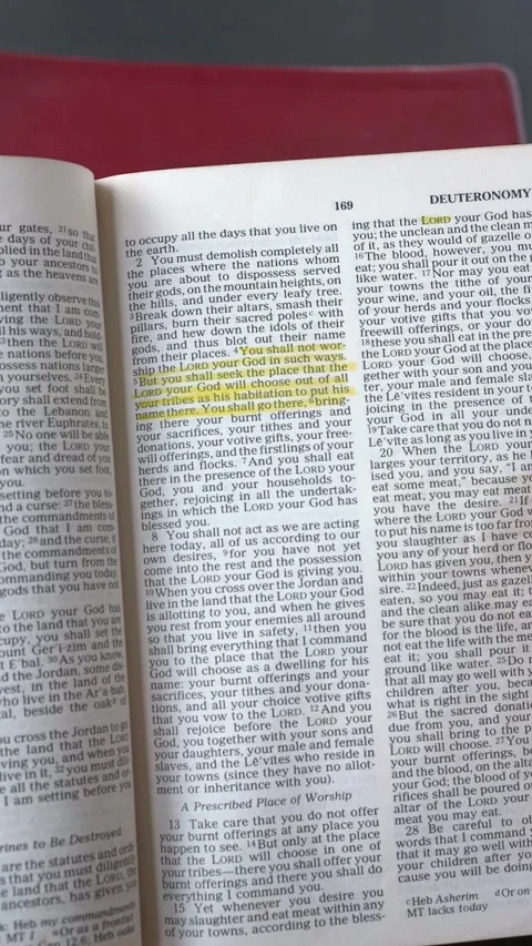 Book of Deuteronomy Chapter 12 of the Old Testament in the Holy Bible Video stock 337865547