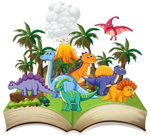 Book of dinosaur in the forest Stock Illustration