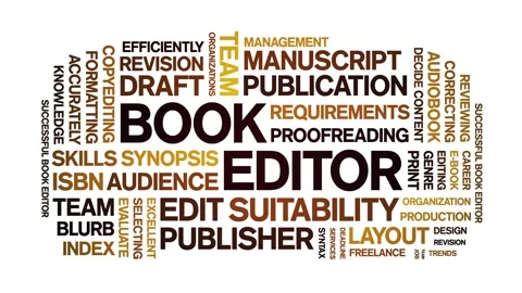 Book Editor animated word cloud,animation tag kinetic typography seamless loop. Stock Footage 300671910