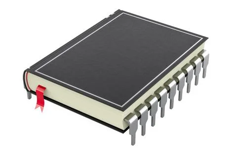 Book with electronic integrated chip. IT education, concept. 3D rendering Stock Illustration