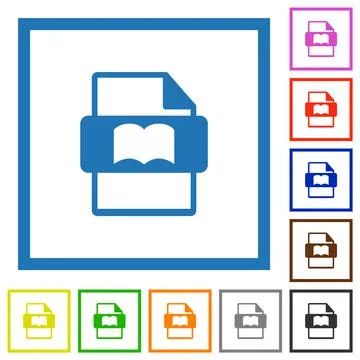 Book file type flat framed icons Stock Illustration