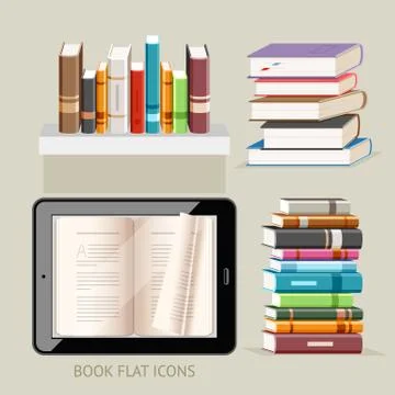 Book Flat Icons Set. Vector Illustration. Stock Illustration