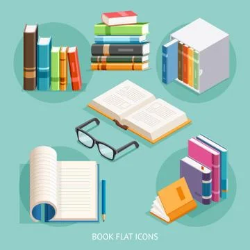 Book Flat Icons Set. Vector Illustration. Stock Illustration