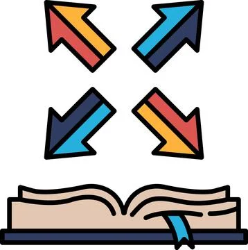 A book with four arrows pointing to the right Stock Illustration