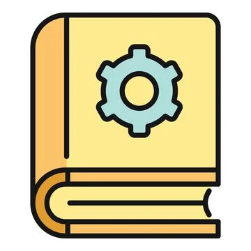 Book with a gear icon representing technical manual Stock Illustration