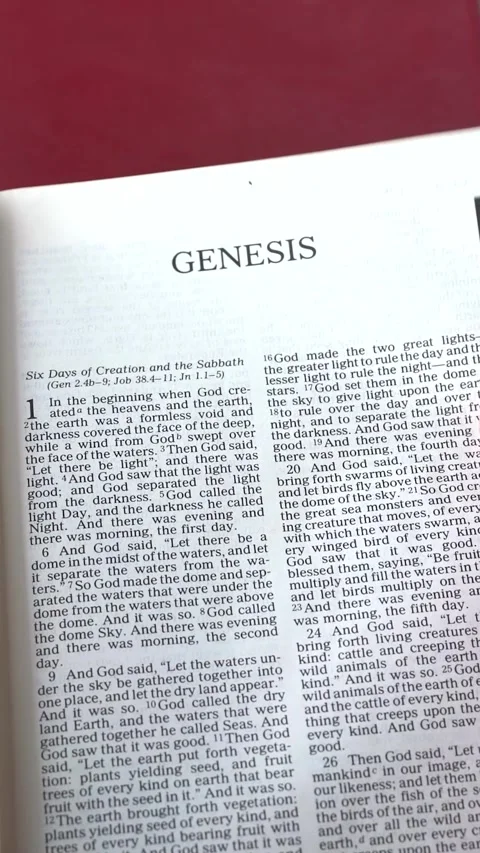 The book of Genesis, old testament of the Holy Bible. Vertical video. Stock Footage 337623141