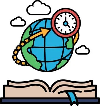 A book with a globe and a clock on the cover イラスト素材