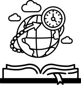 Book with a globe and a clock on the cover イラスト素材