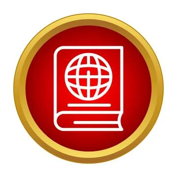 Book with globe icon on red button 스톡 일러스트