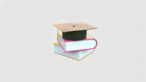 Book graduation cap icon educational concept 3d animation video with alpha .. Stock Footage 303037861
