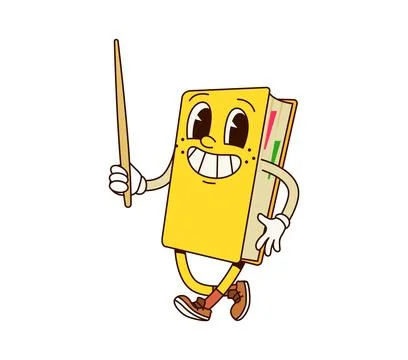 Book groovy cartoon character with pointer stick Illustrazione stock
